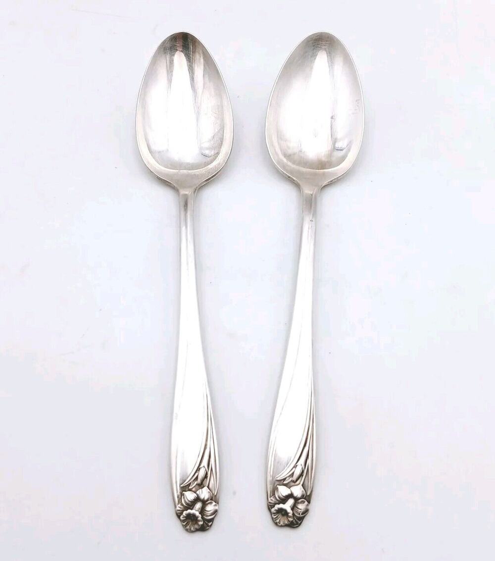 IS Daffodil Set of 2 Serving Spoon 1847 Rogers Silverplate Vtg Flatware